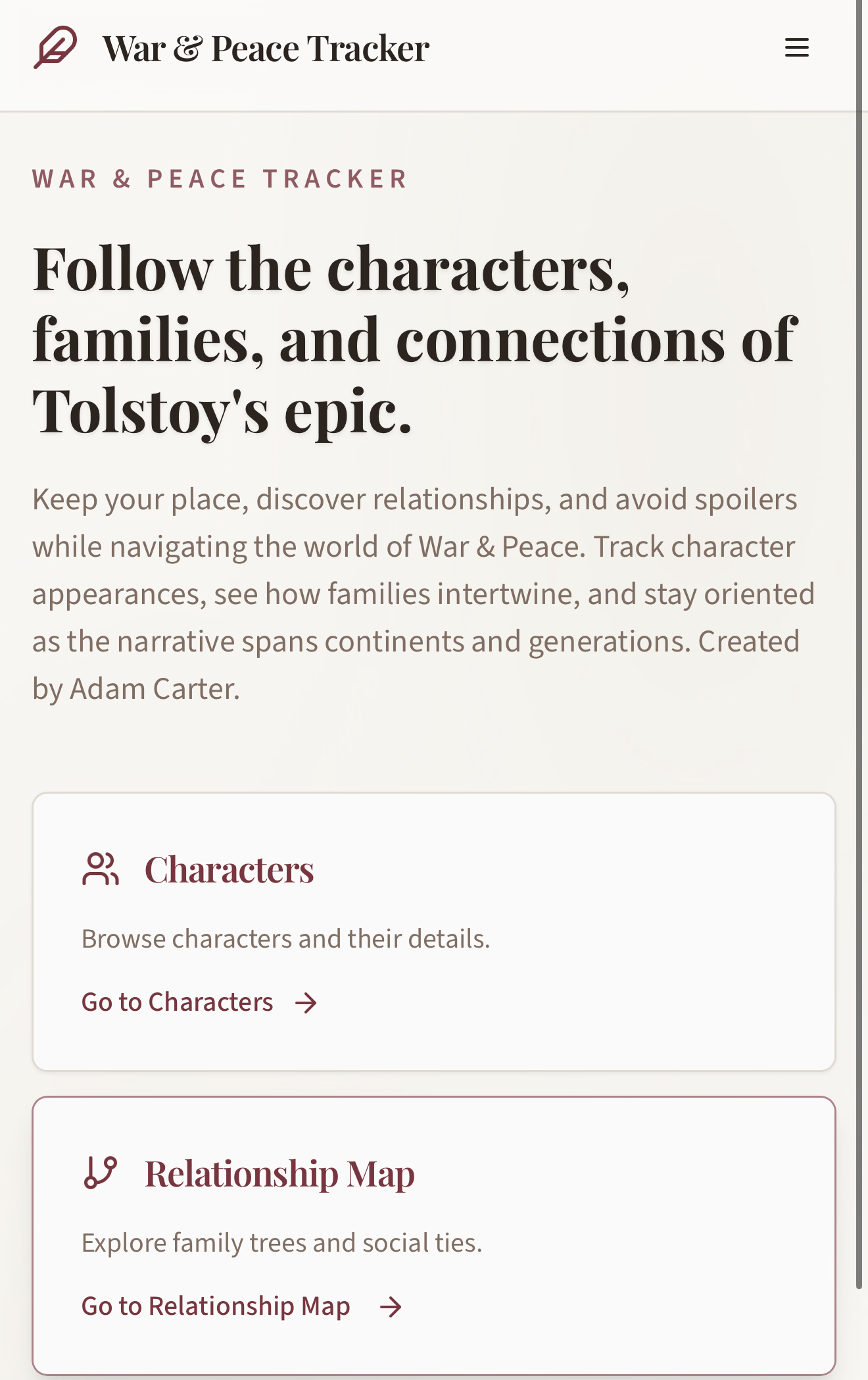 War & Peace website preview
