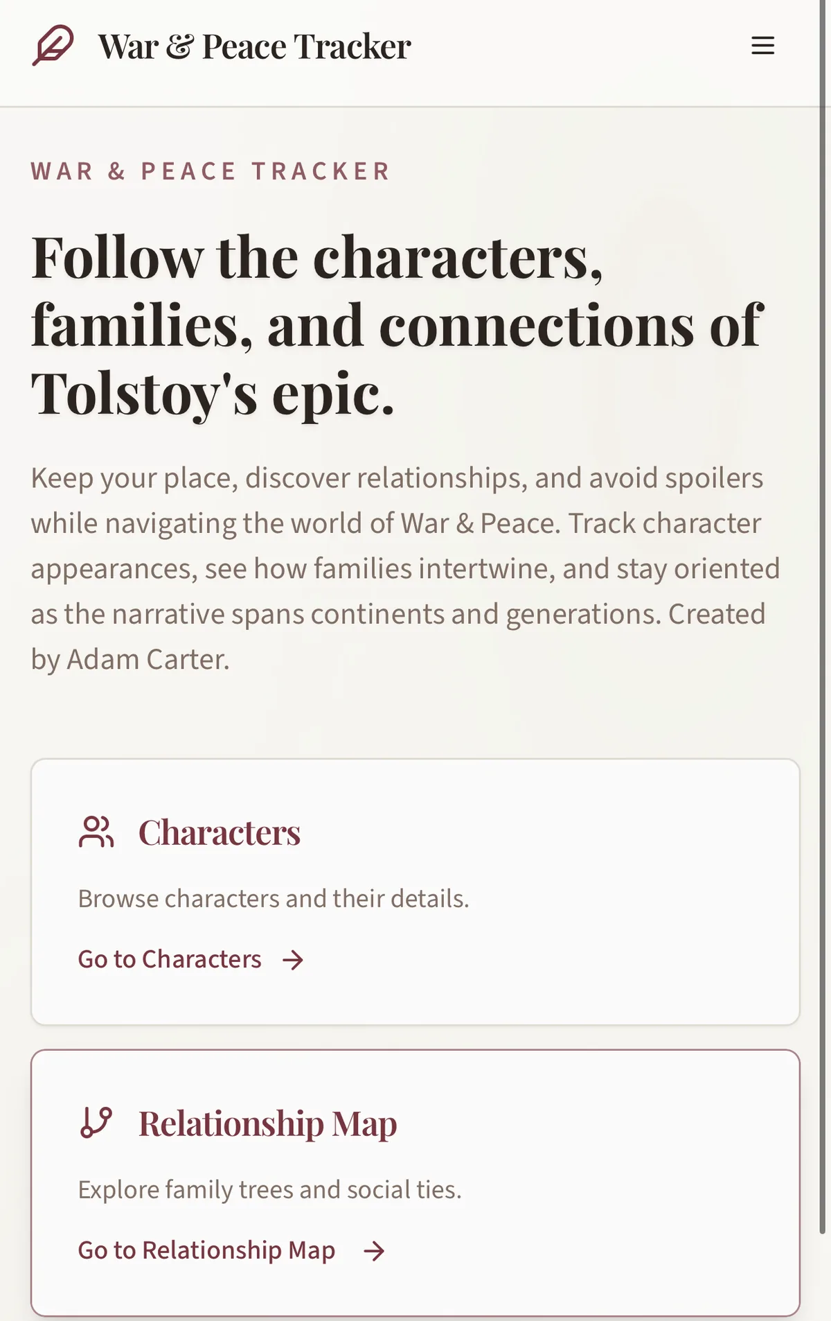 War & Peace website preview